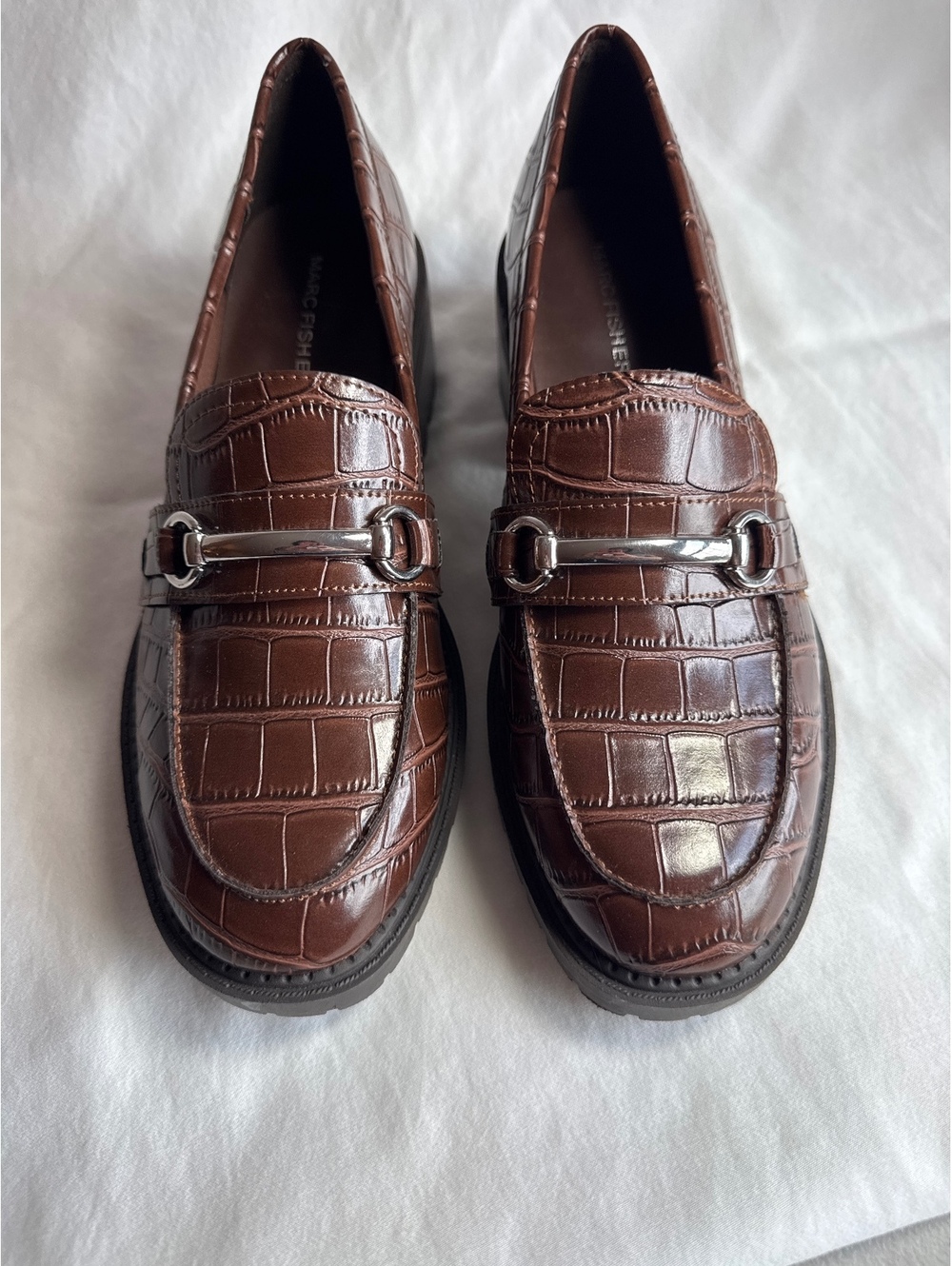 Marc Fisher Brown Croc-Embossed Leather Loafers Size 8M